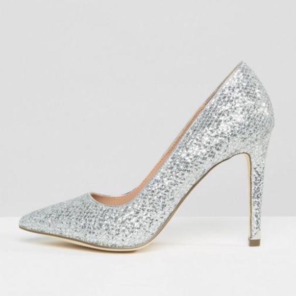 Silver Pointed Toe Stiletto Heeled Party Pumps - Picture 2 of 2